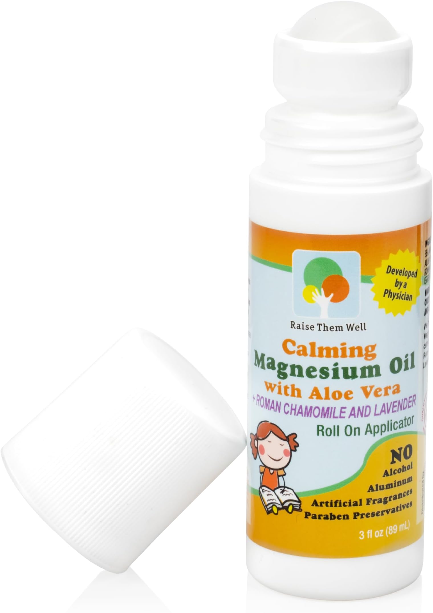 Magnesium Oil Calming Roll-On for Kids with Aloe Vera, Roman Chamomile & Lavender, Natural Relaxation Support for Anxiety, Nervousness & Hyperactivity, Gentle Formula for Daily Use, 3 fl oz