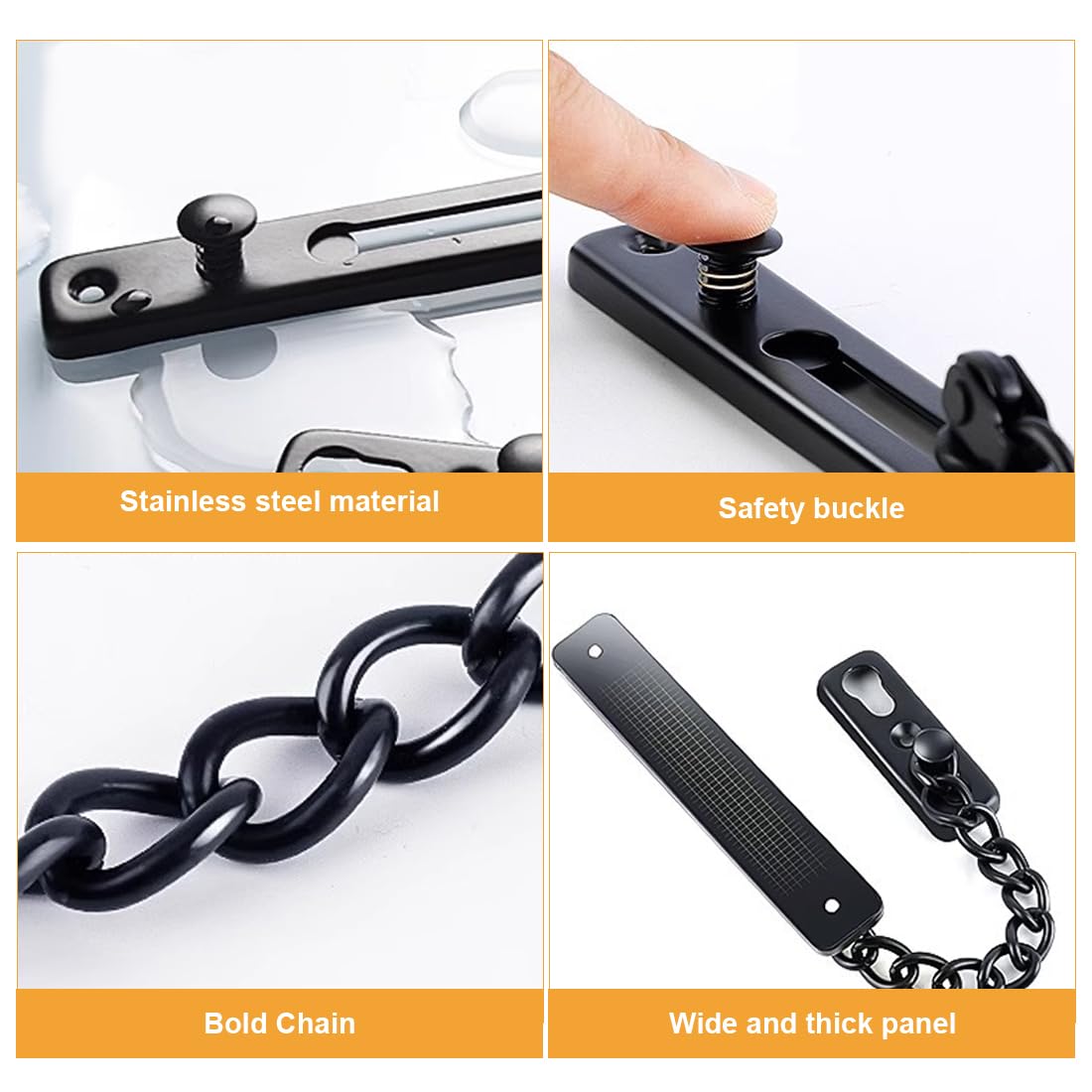 Cadena Puerta - 1 pcs Cadena Seguridad Puerta,Cerradura Puerta Interior Cadena Seguridad Puerta Negro Acero Inoxidable con Tornillos para Puerta Interior y Seguridad del Hogar