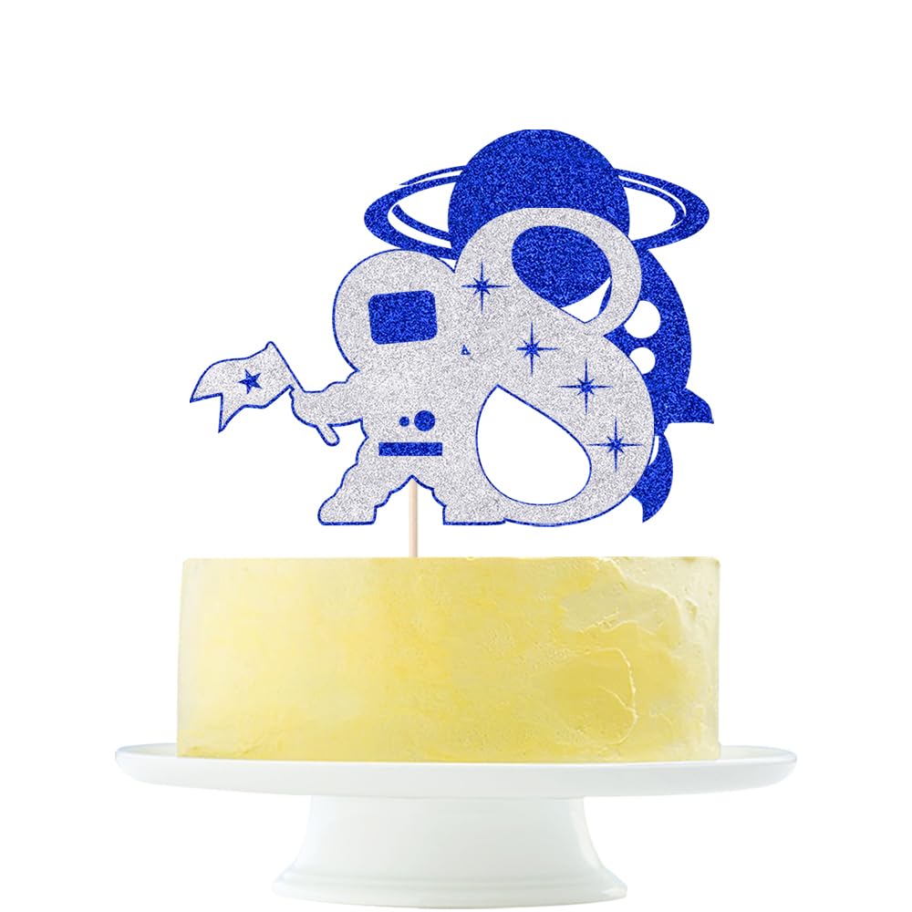 Space astronaut 8-year-old Cake Topper Boys girls children's birthday party cake decorations Happy birthday cake Topper for astronauts reveals space theme party decorations 8th birthday cake Topper