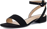 Cushionaire Women's Nila Low Block Heel Sandals - Vegan Suede, Adjustable Buckle Strap, Wide Widths, 1-Inch Comfort Heel