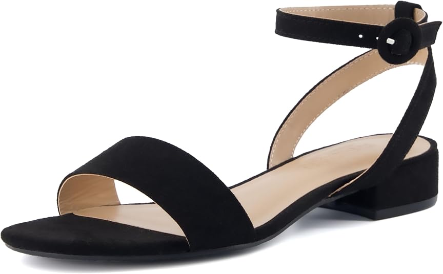 CUSHIONAIRE Sandali Nila Donna - Tacco Basso Largo In Pelle Scamosciata Vegana - Con Soletta Memory Foam - Taglia 38 EU, Colore Nero