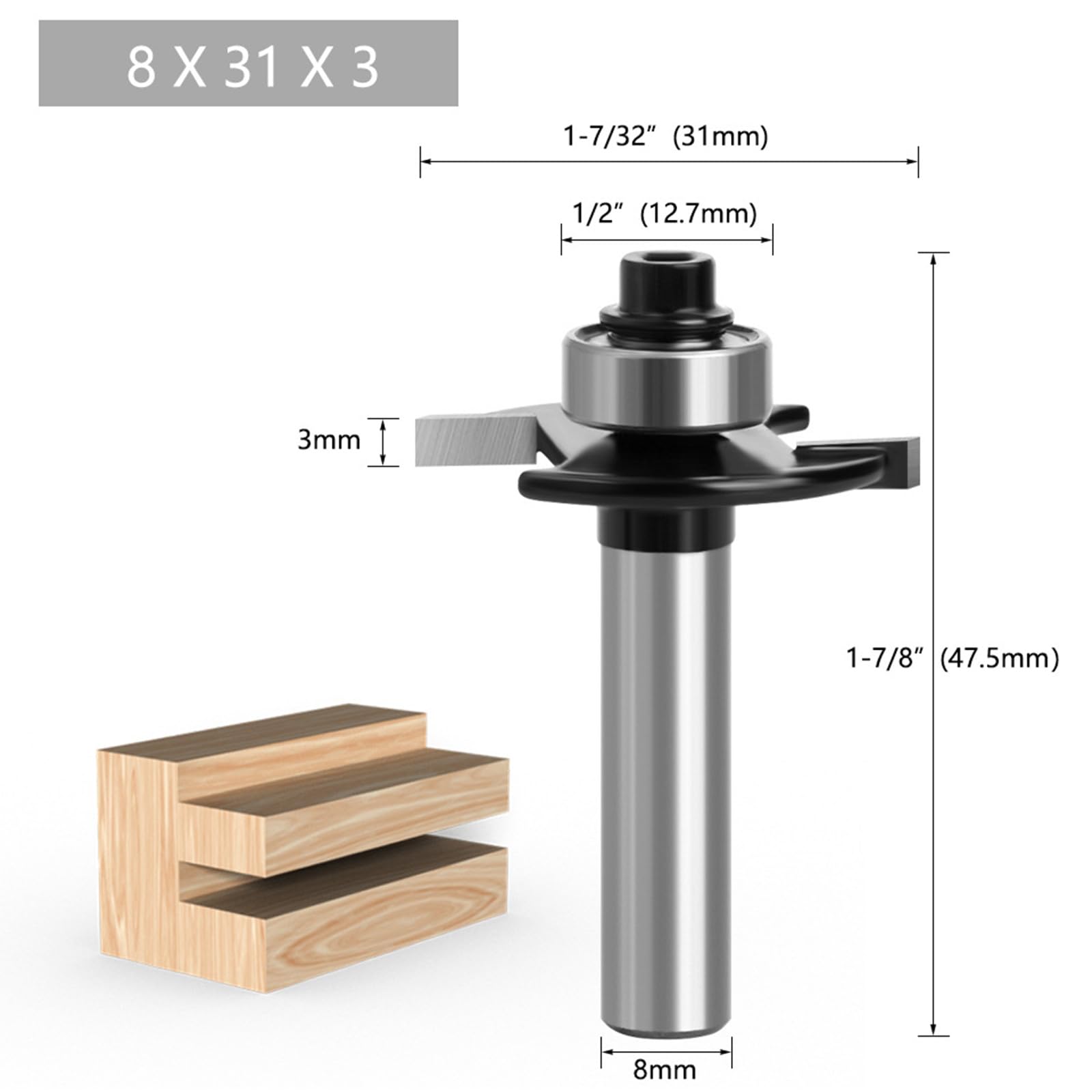 Fresa per fresa superiore, fresa a disco per fresa superiore, 8 mm, codolo 2 mm, 3 mm, 4 mm, 5 mm, con cuscinetti a sfera, utensili per la lavorazione del legno, fresa a a filo per il taglio del legno