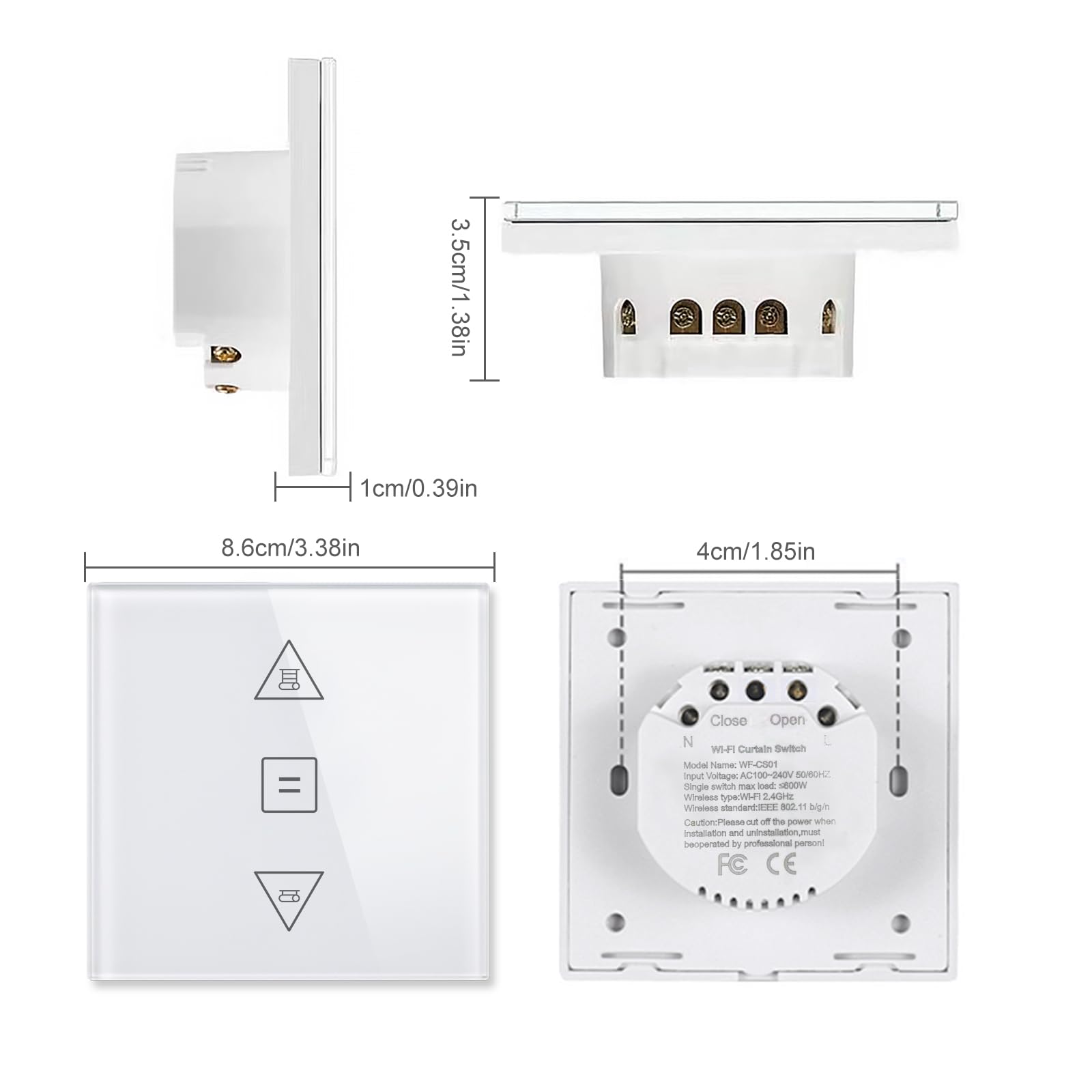 Interruptor Persiana Electrica,86 * 86mm Interruptor WIFI Persianas (Necesita Cable Neutro) Control de APP y Voz, Compatible con Alexa y Google Home 2 Pieza