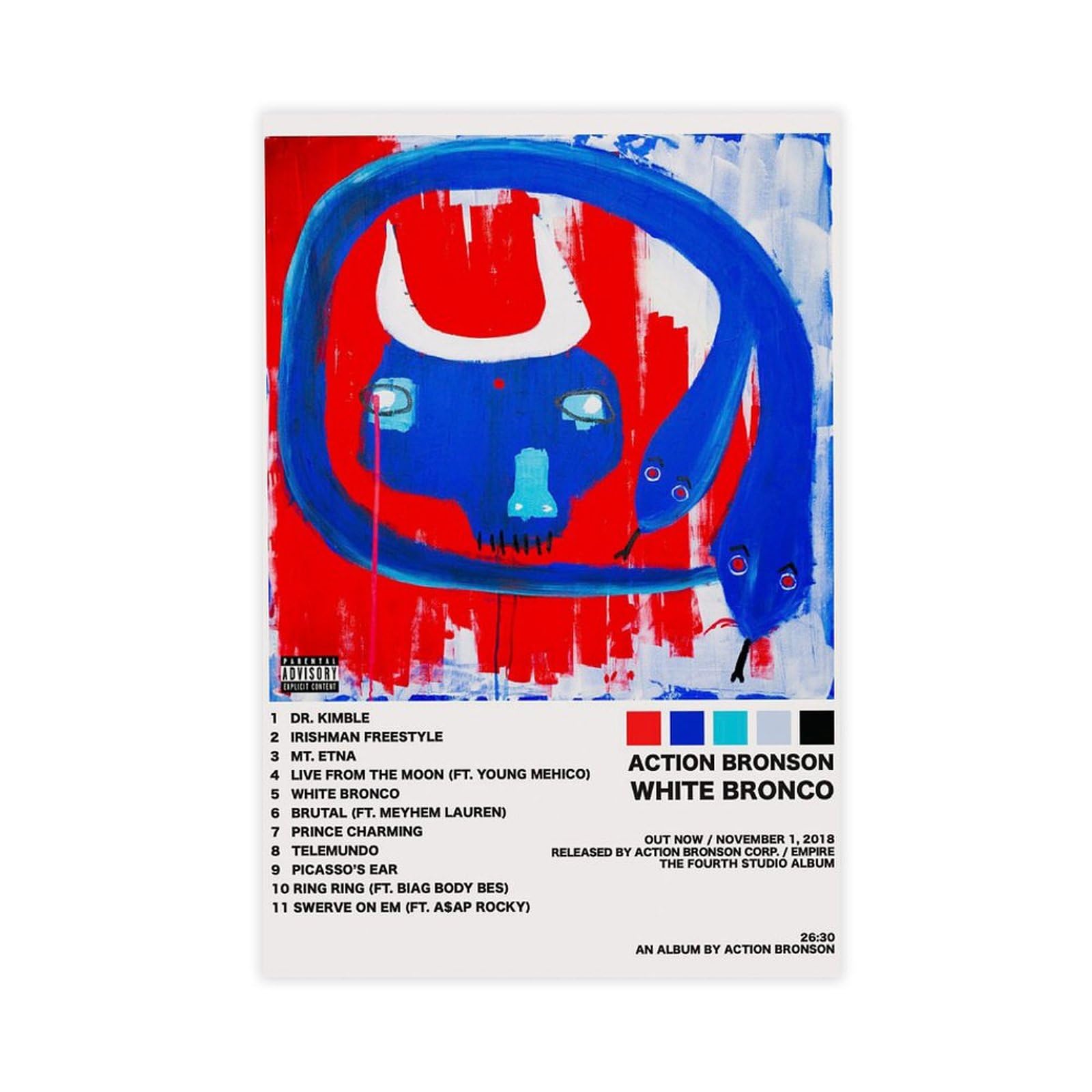 SFQQE Action Bronson White Bronco Poster Canvas Poster Bedroom Decor Landscape Office Room Decor Gift 12x18inch(30x45cm)