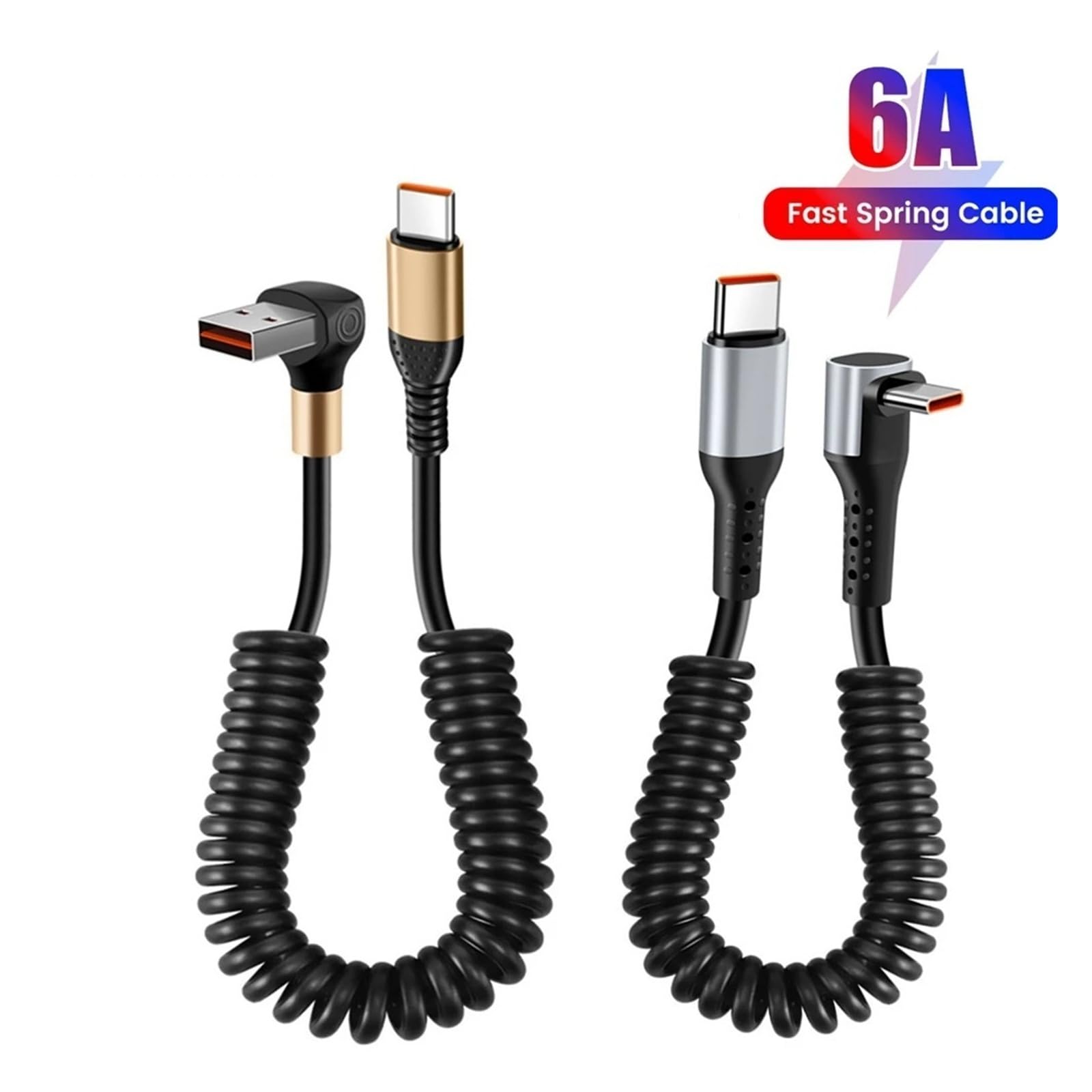 USB A/C Spring 6A 90° Fast Charge Type C do iPhone Samsung for Xiaomi (USB A do C)