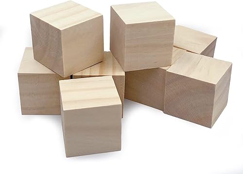 Miniatura 3 de Bloques de madera para manualidades, cubos de madera sin terminar, bloques de madera natural de 2 pulgadas, paquete de 8 bloques cuadrados de