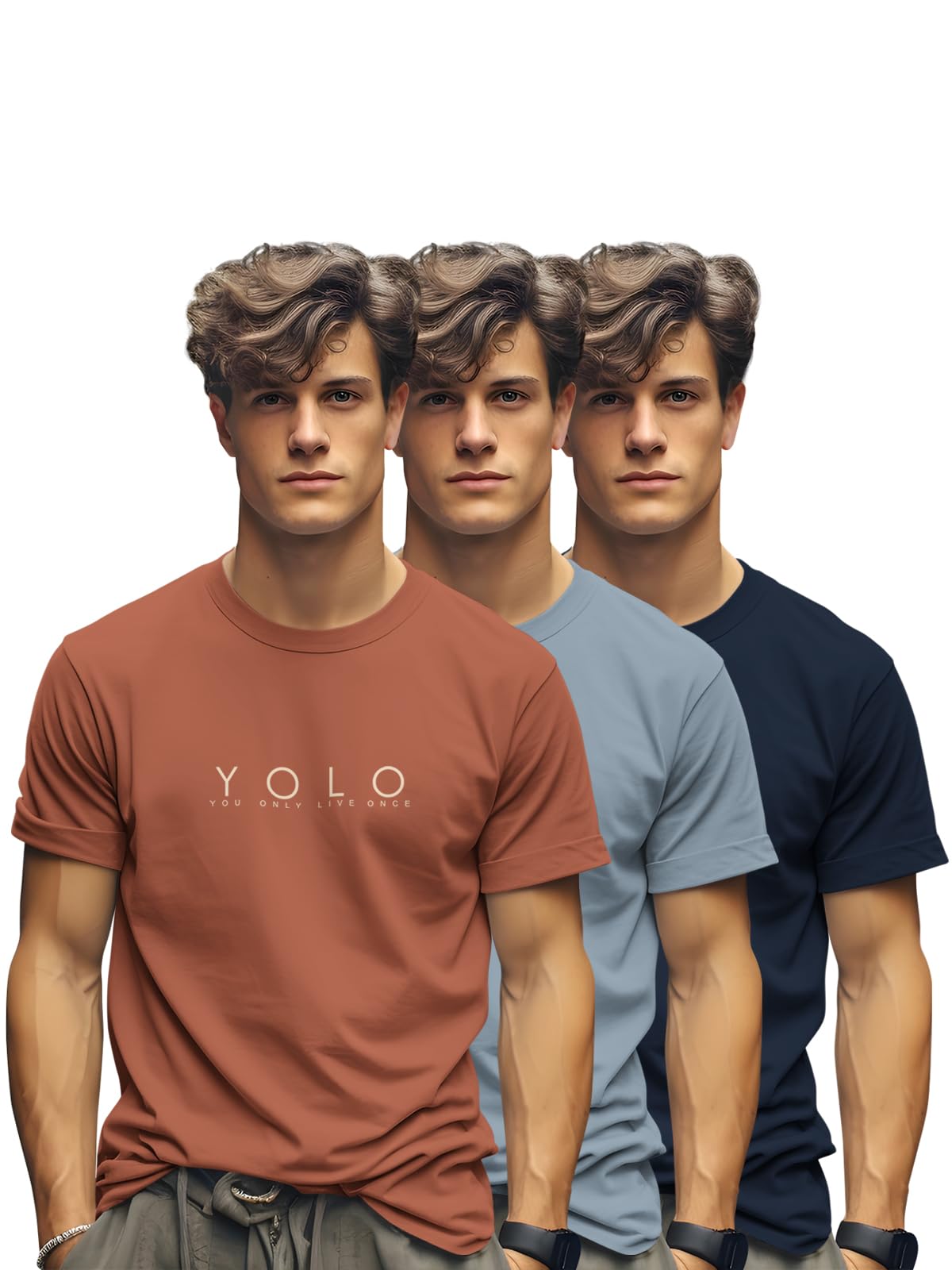 bullmer Trendy Printed Cotton Blend Crew Neck/Round Neck Half Sleeve Tshirt for Men - Pack of 3-picture-51