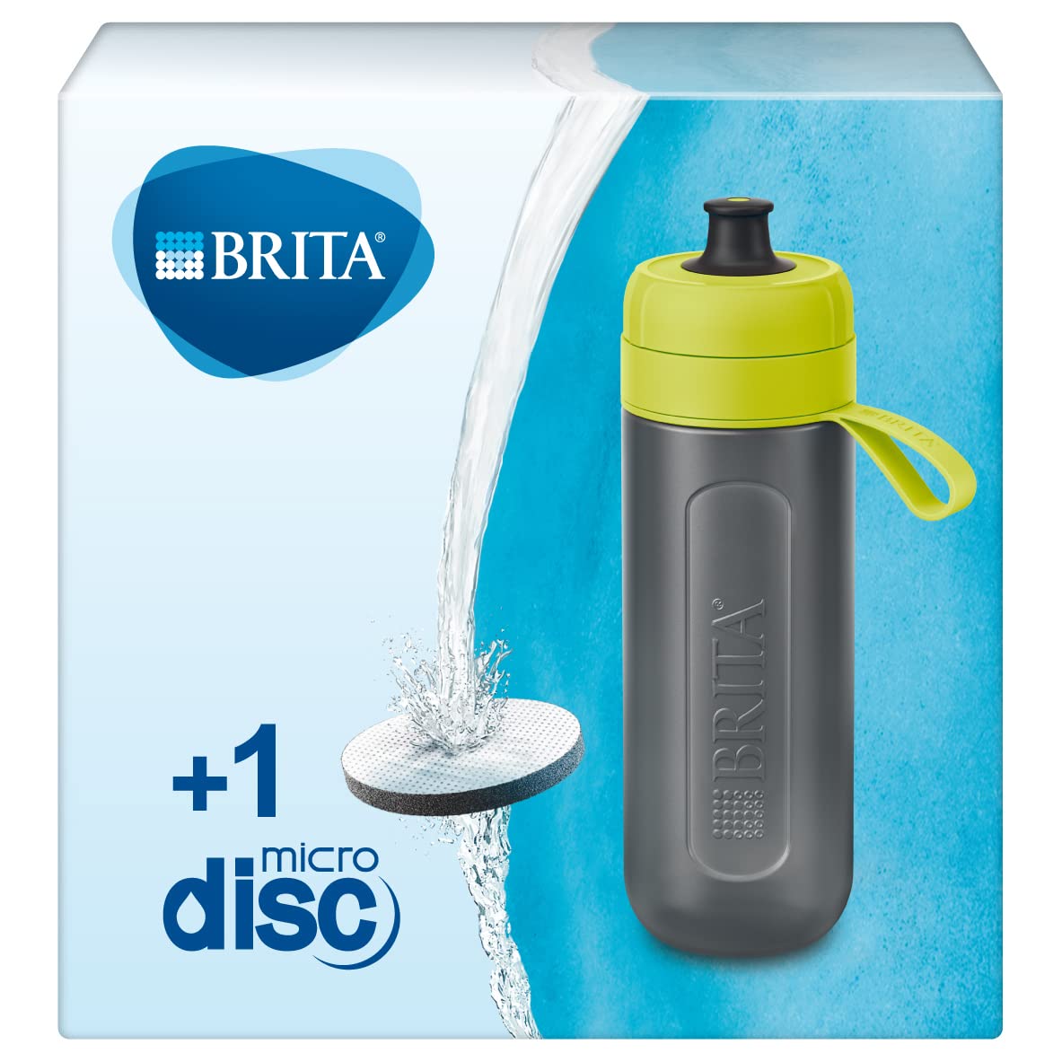 Brita Fill&go Active Limone - Botella de Agua con Filtro de Agua para Viajes, Hecha de plástico sin bisfenol A