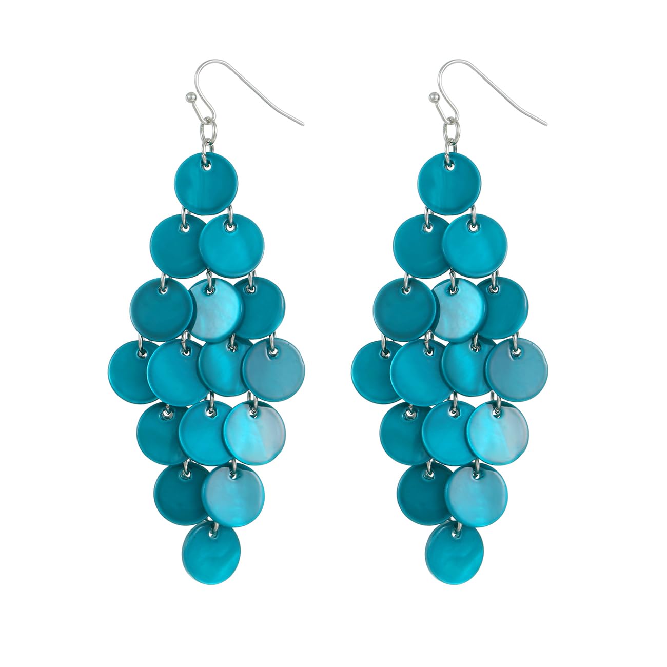 Jules D. Layered Dangling Shell Disc Beads Earring Handmade Multi Colorful Orange Red Blue Drop Chandelier Earring for Women