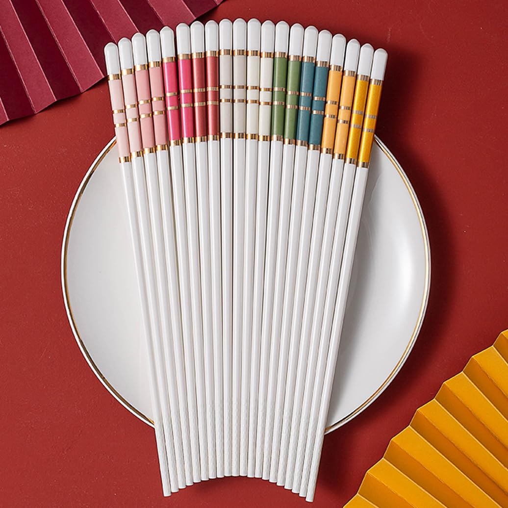 Coffret cadeau de baguettes en porcelaine chinoise, 10 paires de baguettes réutilisables lavables au lave-vaisselle, coffret cadeau avec étui, baguettes antidérapantes en céramique osseuse de hau