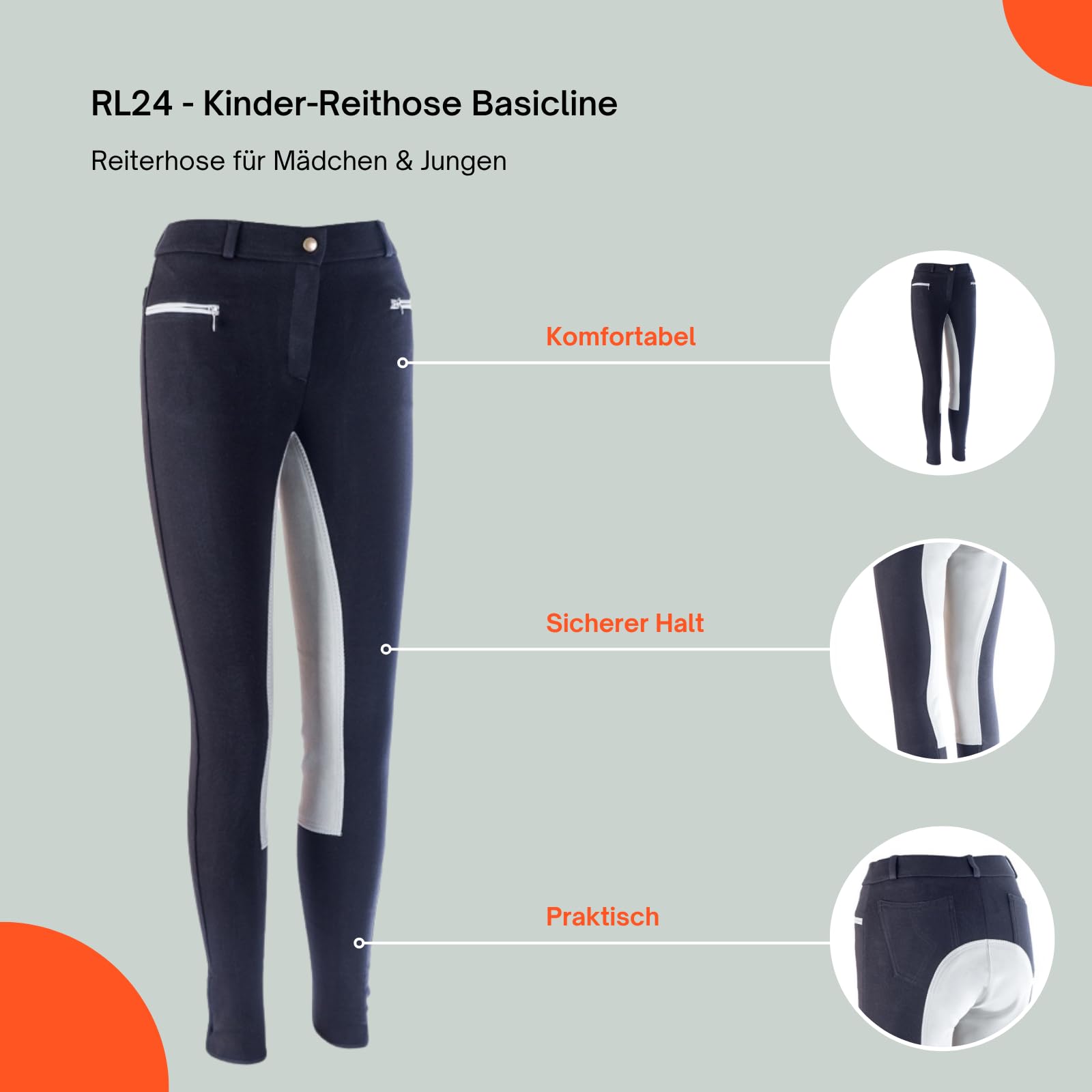 HKM by Reiterladen24 Basicline Pantaloni da equitazione per bambini, inserto scamosciato