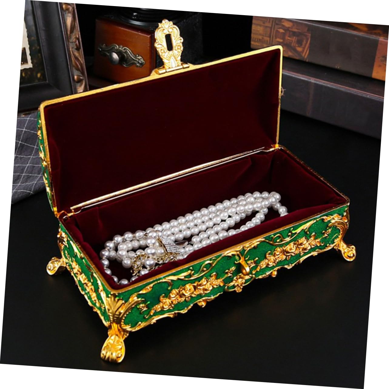 Holibanna Vintage Schmuckschatulle Im Europäischen Stil, Schatzorganisator Mit Fuß Für Die Kommode