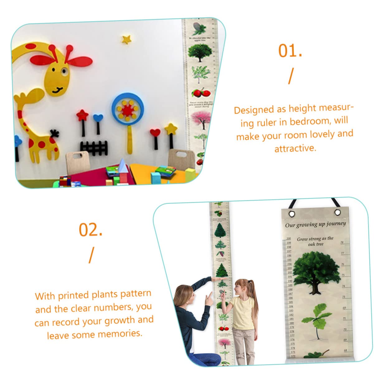 Cabilock Printed Height Measurement Ruler for Boys and Girls Removable Wall Growth Chart Plant Pattern Trendy Nursery Decor for Boys and Girls Height Gauge Ruler for Home