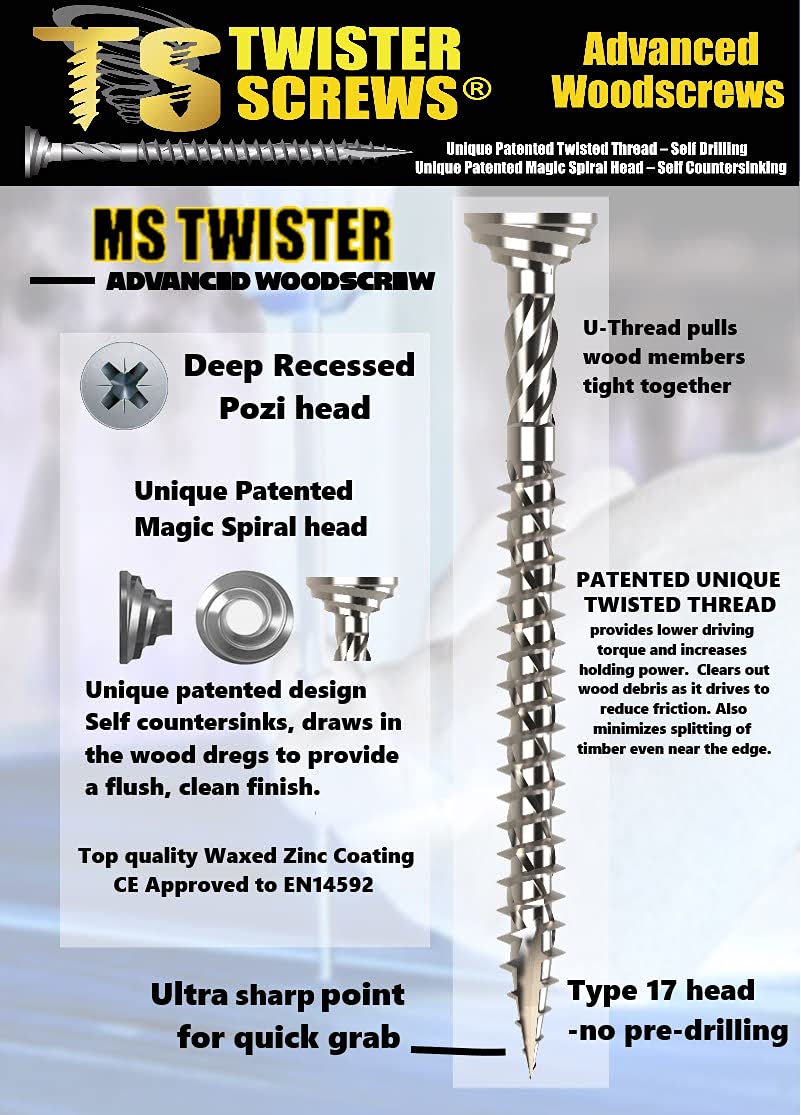 Twister Screws Premium Double-Threaded Wood Screws, silver, 6x140mm - Image 3
