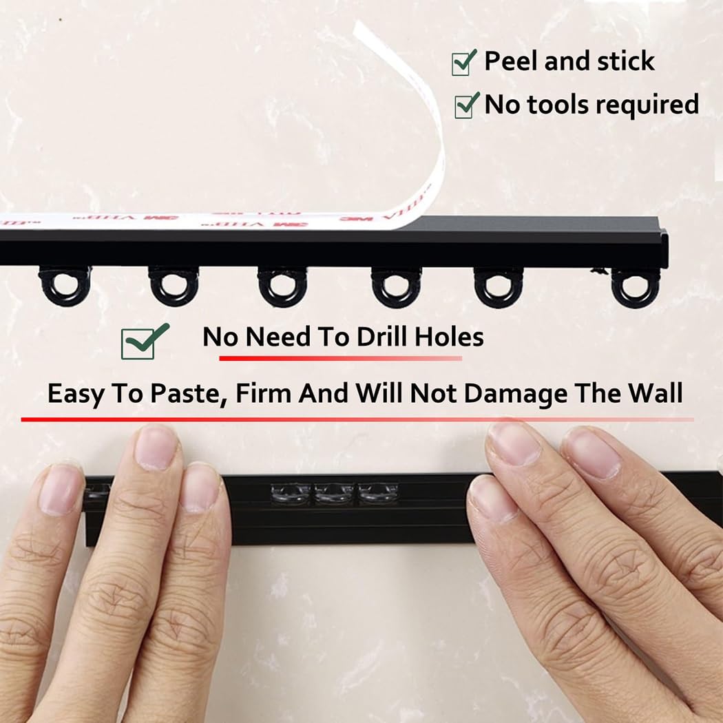 Rail de rideau autocollant - Sans perçage, sans outils, installation sans dommages - Réglable de 100 à 300 cm - Rail facile à glisser - Couleur blanche - Parfait pour rideaux et rideaux