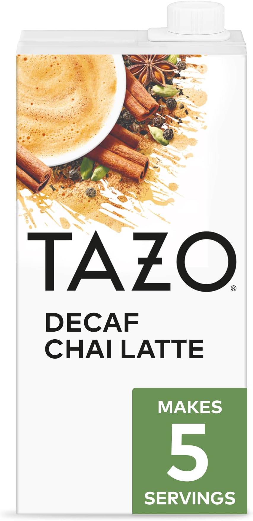 TAZO Decaf Chai Latte, Black Tea Concentrate, Easy-to-Serve Chai Tea for Everyday Lattes, Hot or Iced Tea and Mocktails, 32 oz Tea Mix Carton