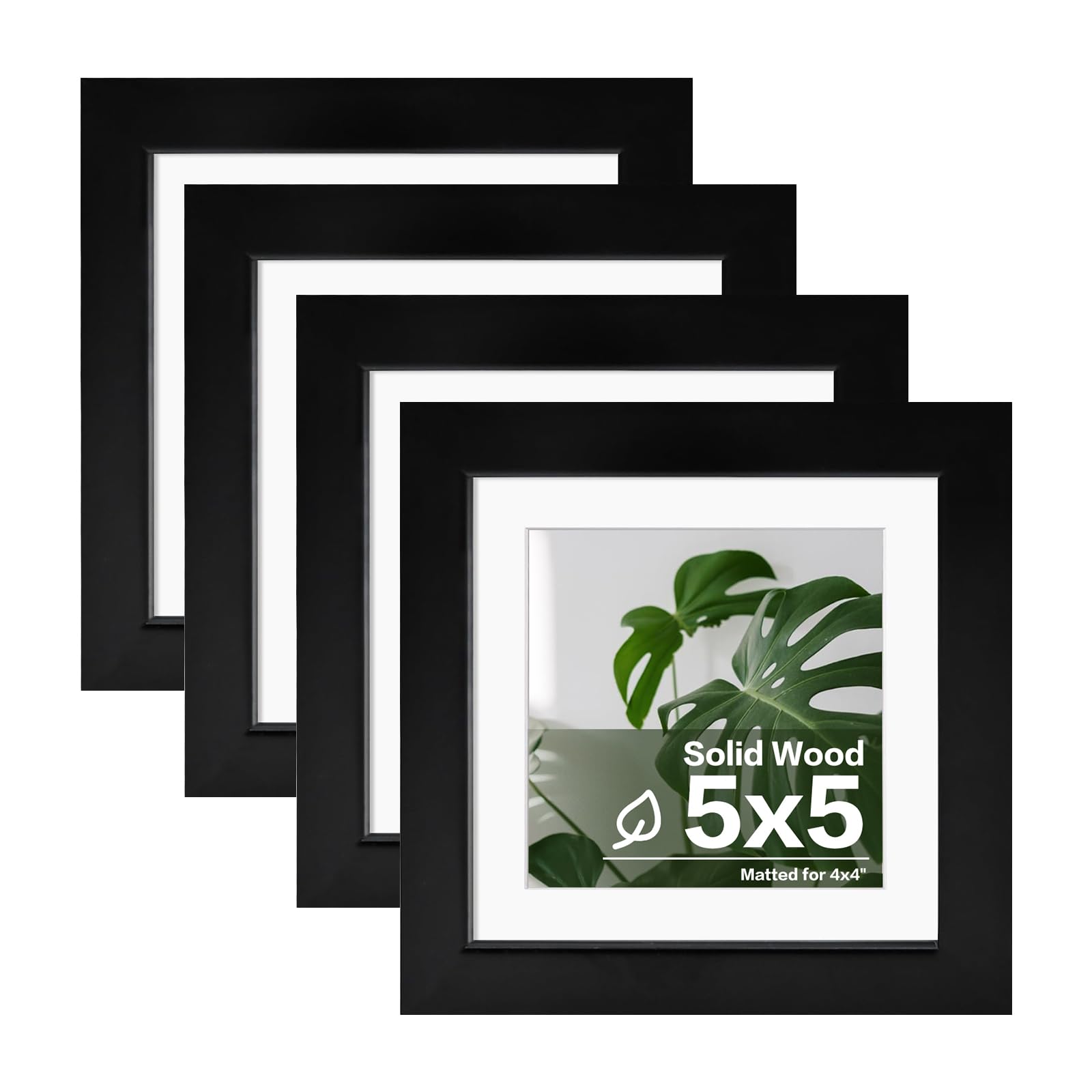 Cadres photo 12.7x12.7 cm en bois noir lot de 4 pour table et mur