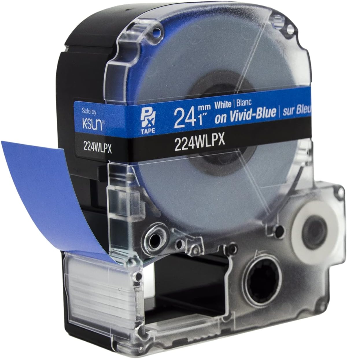 Epson LABELWORKS 224WLPX Genuine PET (Polyester) Tape Cartridge - White on Blue Label Maker Tape - 1" (24MM) Wide, 30'