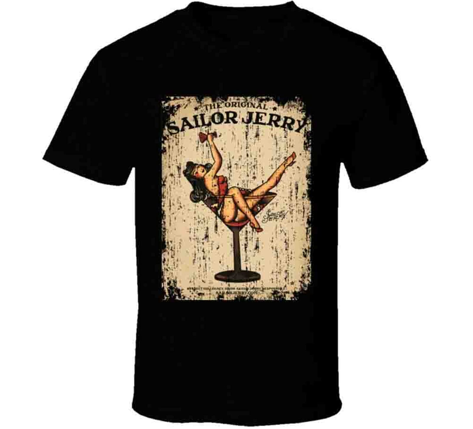 The Sailor Jerry Vintage Ad Poster Distressed T Shirt XL Black