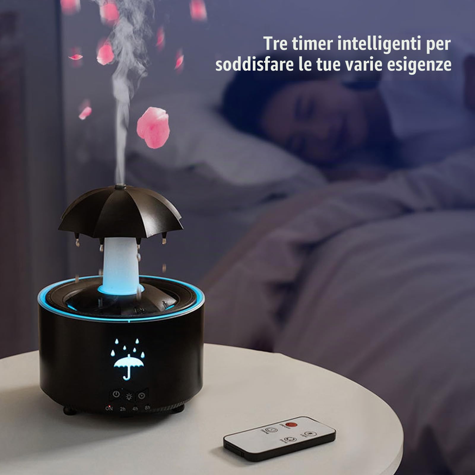 Diffusore di Aromi con Effetto Pioggia, Umidificatore e Diffusore di Oli Essenziali con Telecomando, per Casa e Ufficio