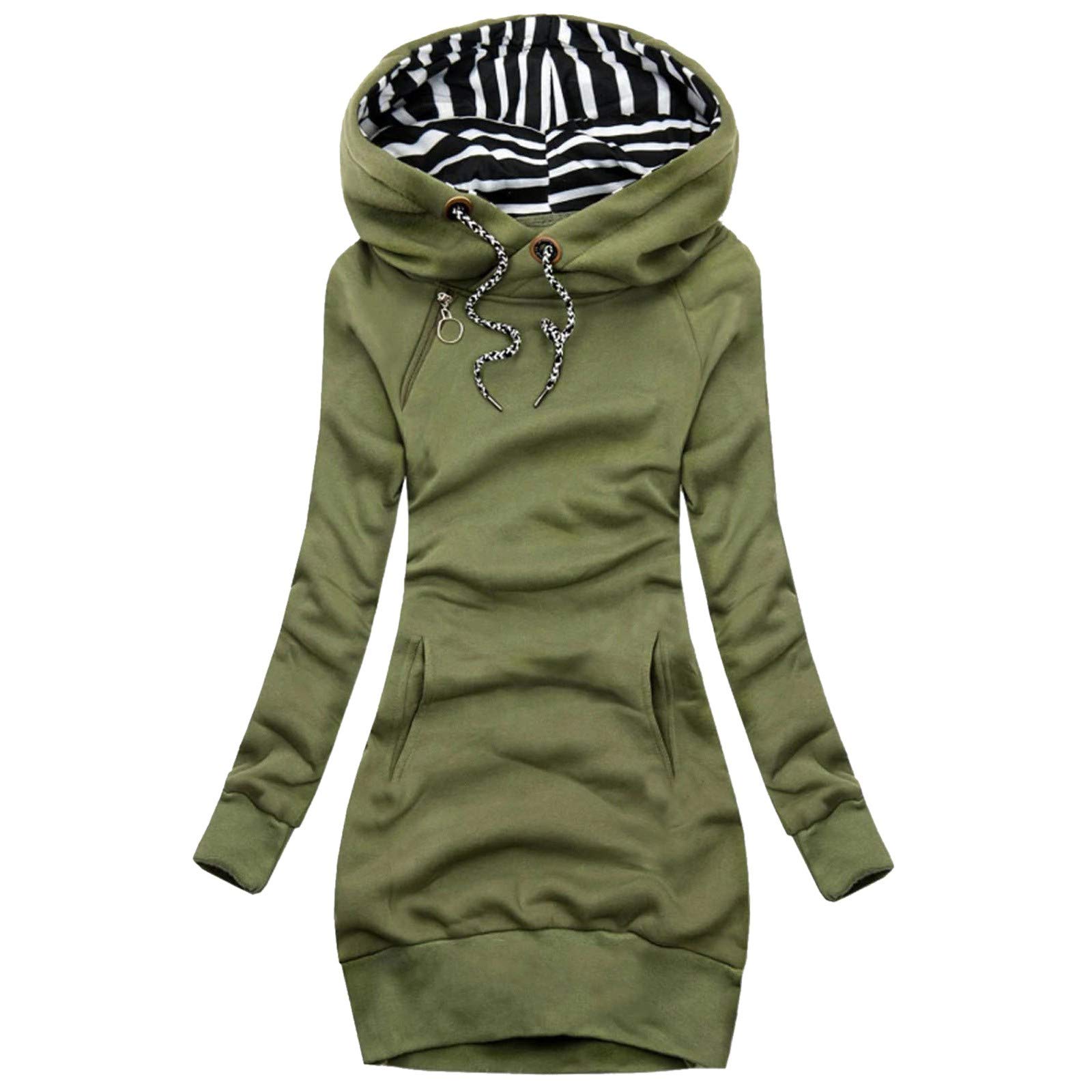 Rękaw długa kieszeń jednolity golf top damska bluza w paski moda damska płaszcz z kapturem płaszcz, ZIELONY, L