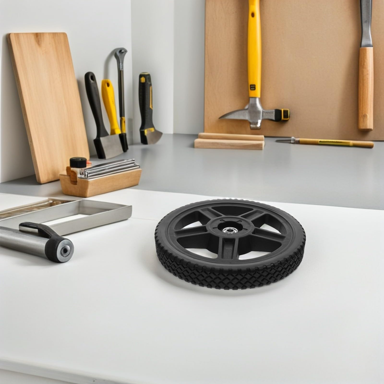 NUOBESTY 2 Piezas Ruedas para Cortacésped, Ruedas de Apoyo para Recortadora, Negro, Pvc y Pp, Orificio de Rodamiento 12,7mm, para Cortacéspedes Manuales y Cortacéspedes de Empuje,