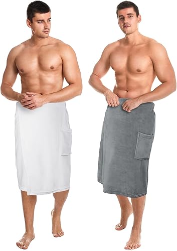 Tudomro 2 toallas envolventes para el cuerpo para hombre, toallas de sauna ajustables, con bolsillo, para después de la ducha, toallas de baño de