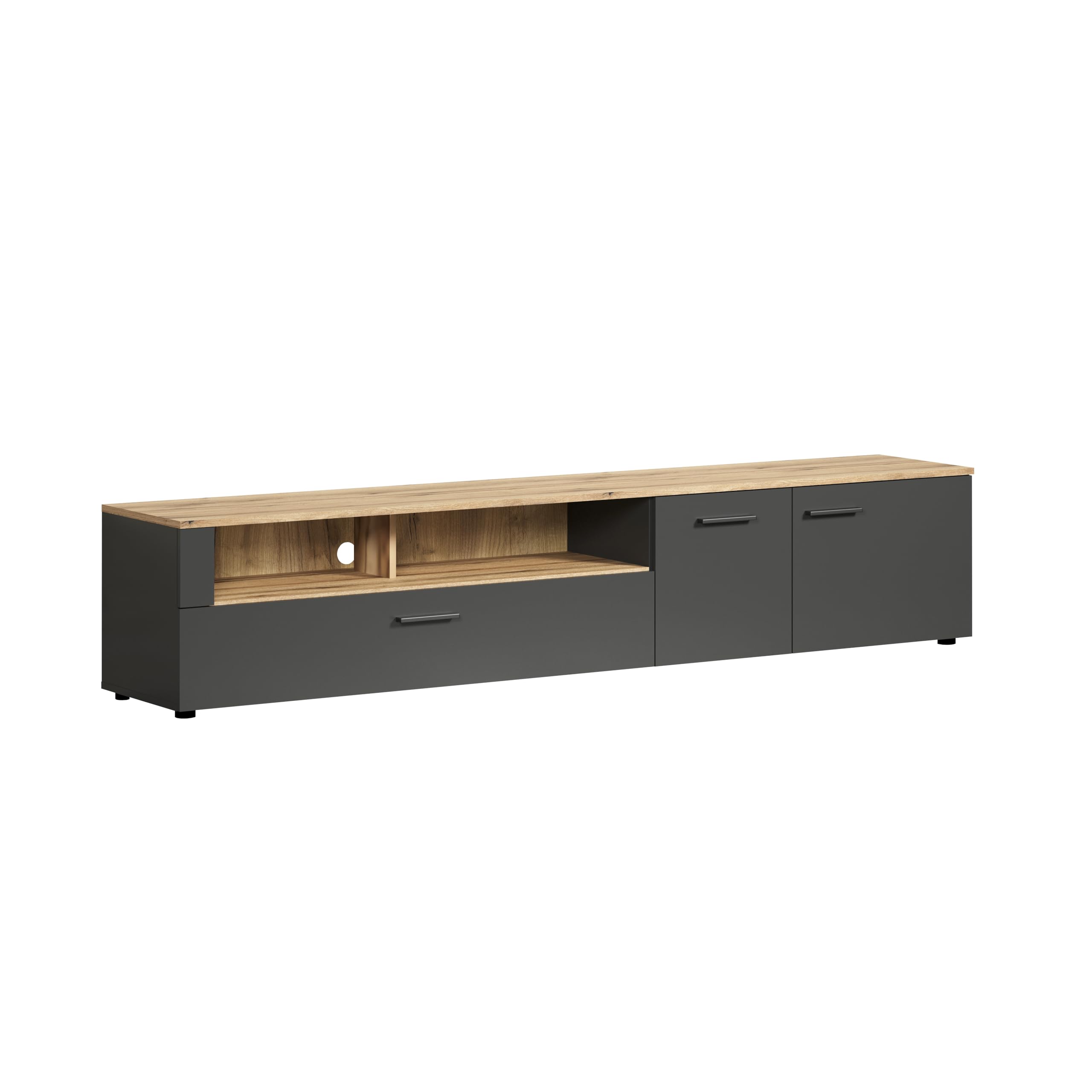trendteam smart living Esteban TV-Schrank – Anthrazit / Coast Evoke Eiche, 210 x 43 x 41 cm