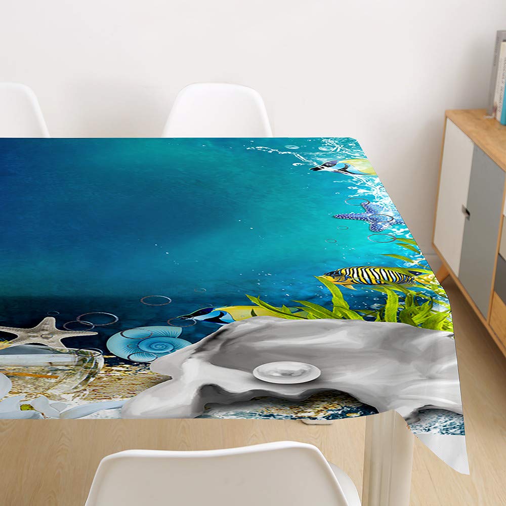 Morbuy Pearl Shell Tablecloths Rectangular, 3D Ocean World Printed Table Cloth Waterproof Wipeable Stain-Resistant Oil-Proof Table Cover For Home Dining Garden Party (,140X180cm)