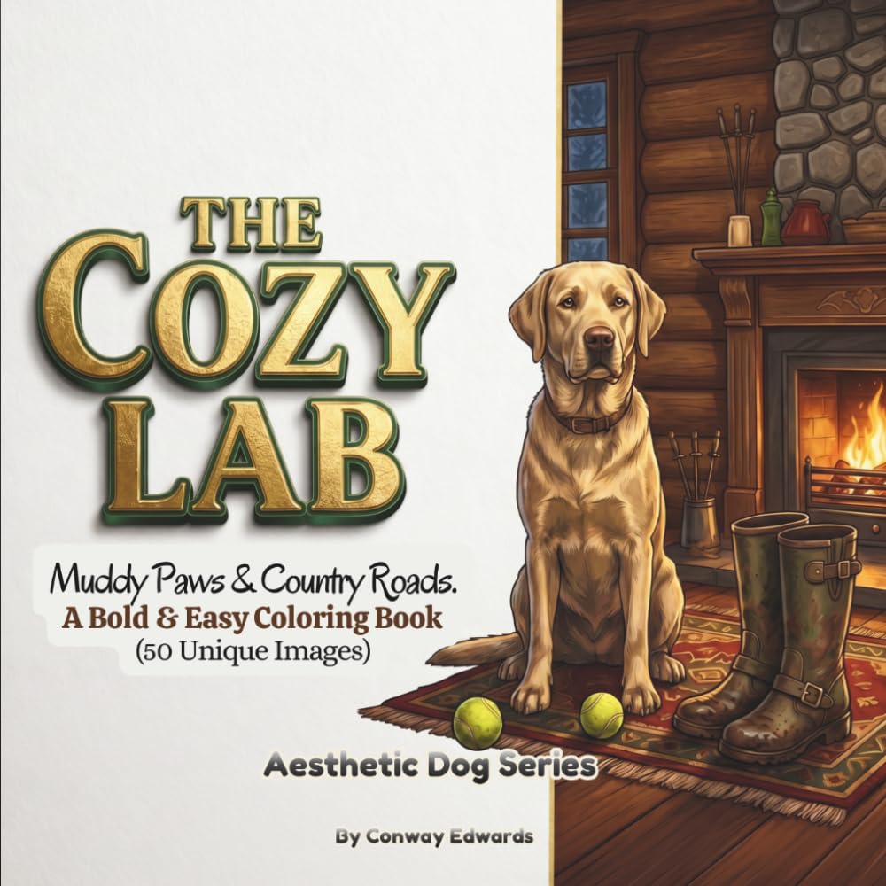 The Cozy Lab: A Bold and Easy Coloring Book: 50 Muddy Paws & Country Roads Labrador Illustrations for Adults and Teens. Large Print Minimalist Scenes ... Relief and Anxiety (Aesthetic Dog Series)