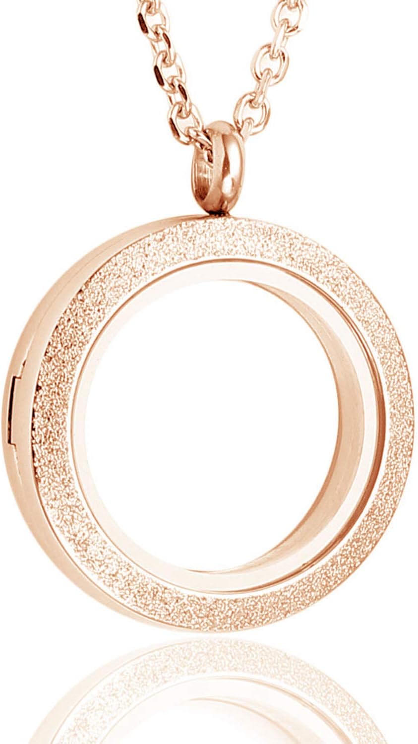 BG247 Stainless Steel 30mm Glass Floating Memory Living Locket Circle Necklace