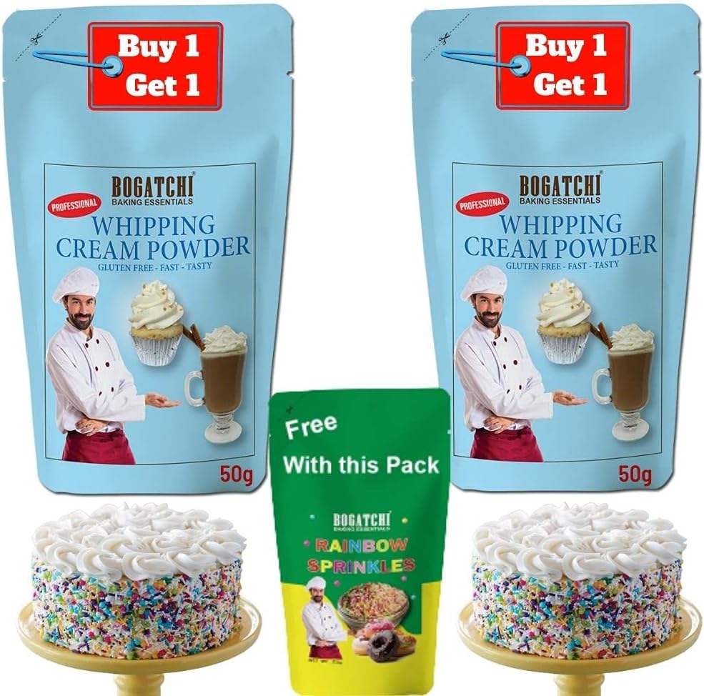 Whipping Cream Powder, Whipping Cream for Cake, Premium Whipping Cream Powder,, Whipped Cream | Free One Extra Whipping Cream Powder(50g)+Rainbow Sprinkler(25g)
