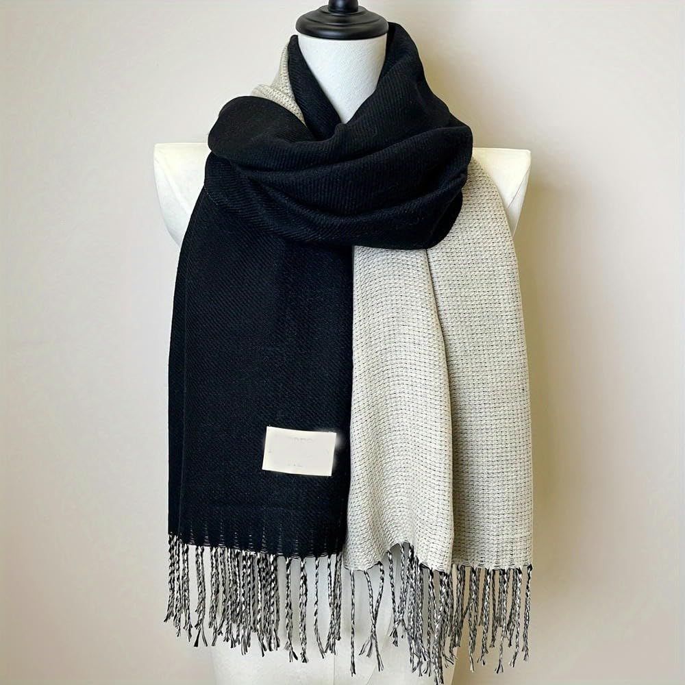 SYJYM Bufanda de Dos Colores de Doble Cara, Chal con borlas de Cachemira de imitación básico Simple, protección para el Cuello Unisex a Prueba de frío para otoño e Invierno