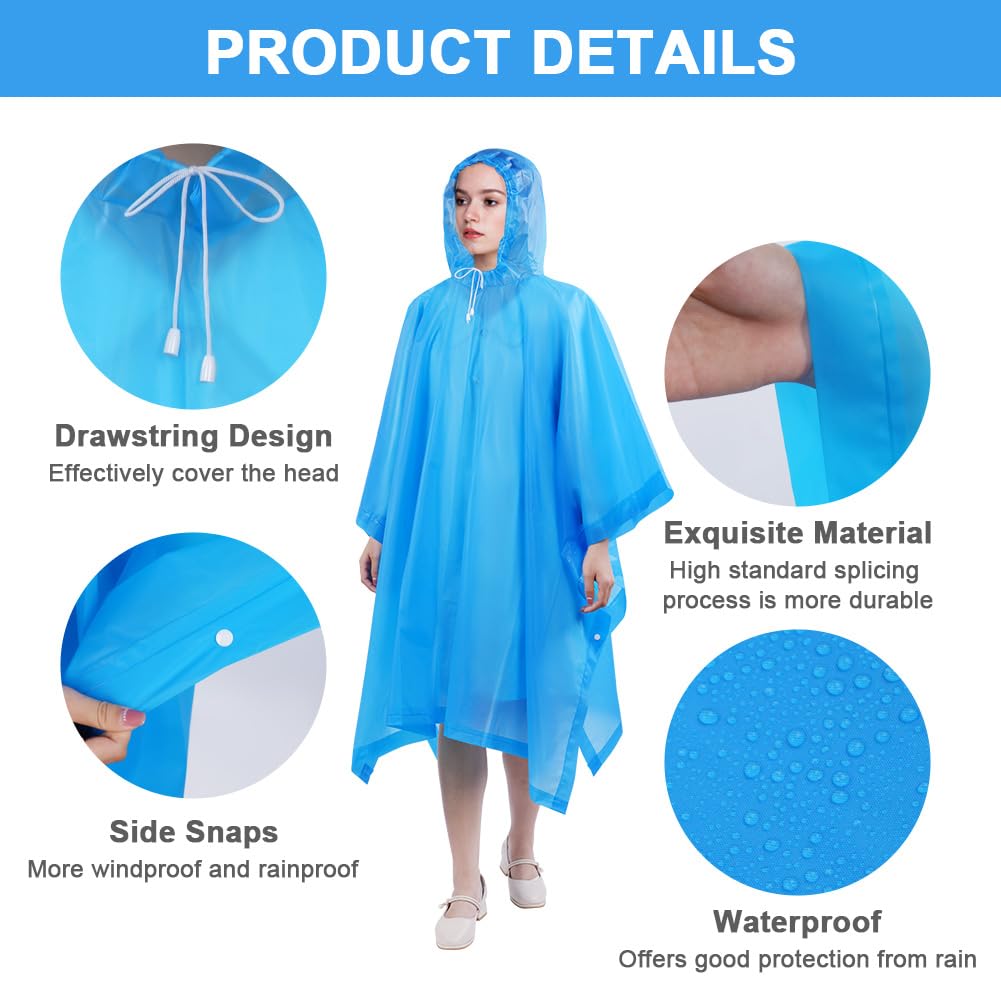 flintronic Poncho, EVA Poncho Impermeabile Riutilizzabile, Impermeabile Portatile con Cappuccio per Adulto, Poncho Antipioggia per Uomo e Donna, per Campeggio, Escursionismo