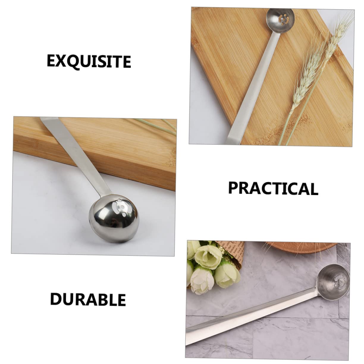 Alipis Stainless Steel Cherry Spoon Strainer 2 Piece Set Long Handle Serving Spoons for Draining Jars Olives