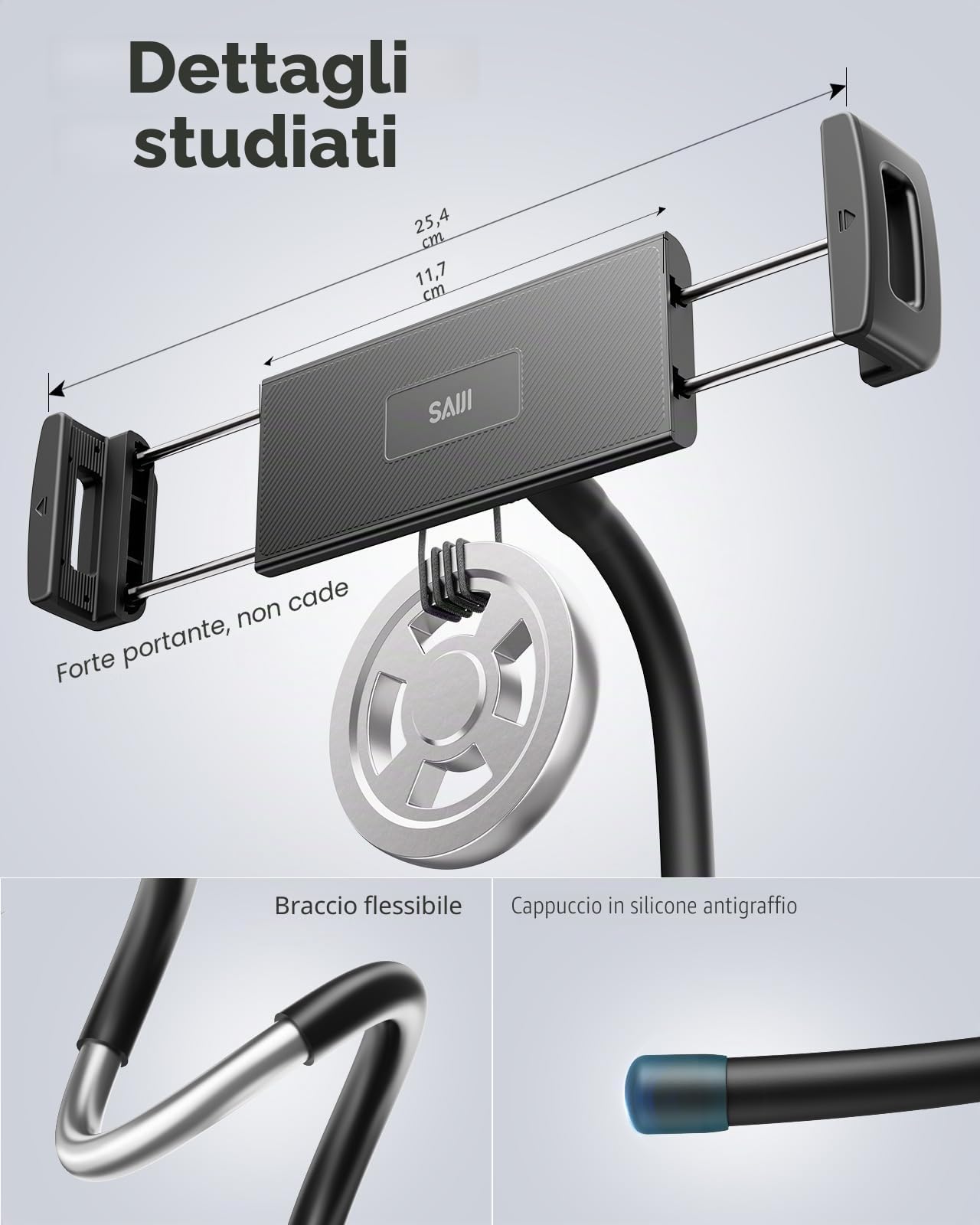 SAIJI Supporto tablet letto, supporto per tablet con design ergonomico migliorato, supporto portatile iPad letto adatto a telefoni, tablet, monitor portatili, Switch e altri dispositivi da 4,7"-17,3"