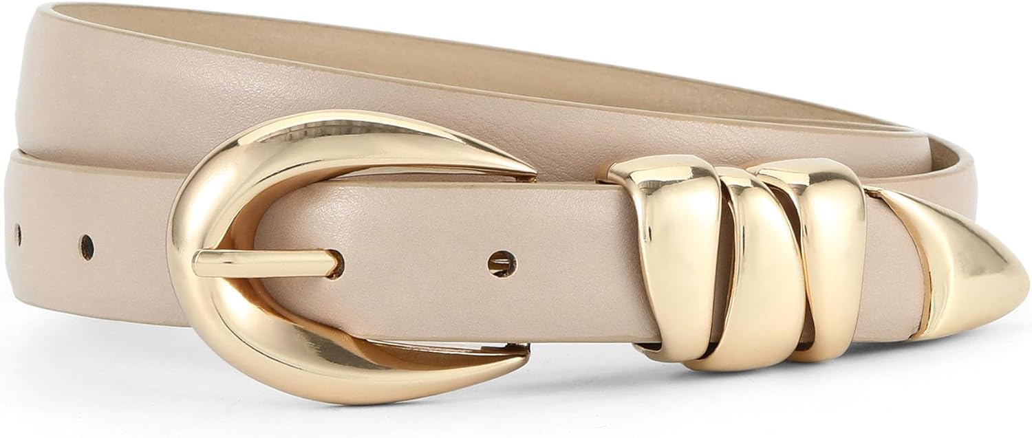 HOTWILL Women Skinny Belt for Jeans Dress Pants Ladies Fashion Faux Leather Waist Belt with Gold Buckle