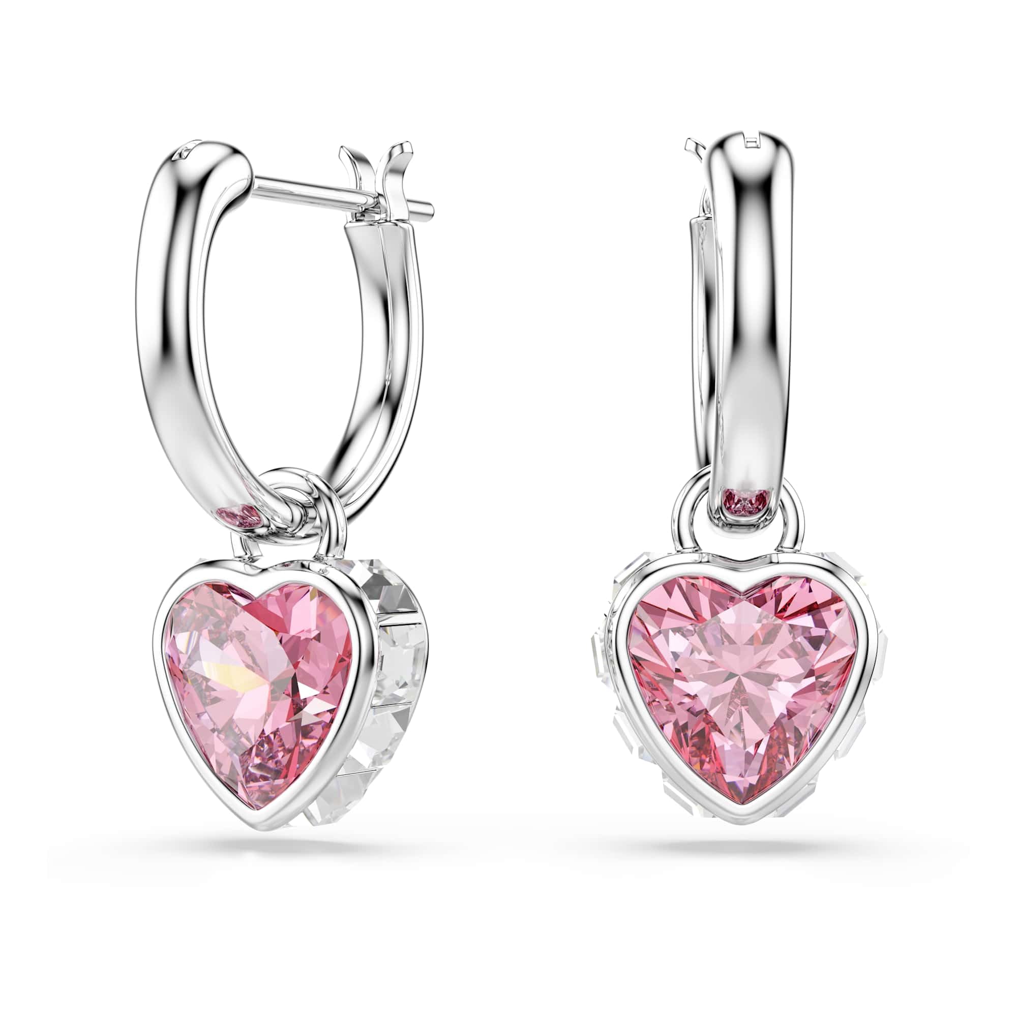Swarovski Pink/Silver Chroma Heart Drop Earrings With Crystal In Rhodium