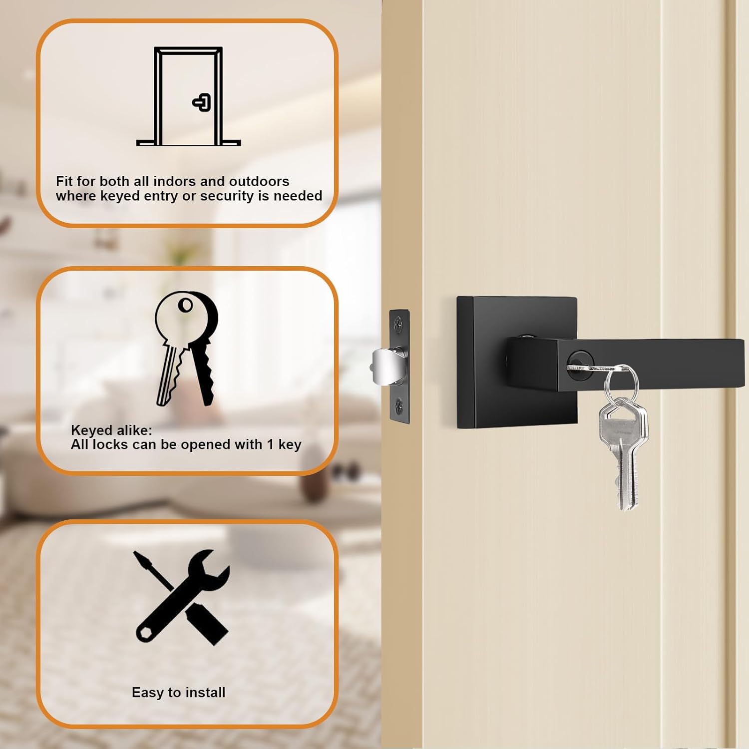 Probrico 2 Pack- Matte Black Door Entry Levers, Keyed Alike Entrance Function for Front/Back Door and Keyed Gate,Heavy Duty Lockset Leverset Combo Pack,Colonial Style,Universal Handling