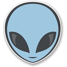 2 x Alien Vinyl Sticker iPad Laptop Car Skateboard Skate Helmet Space UFO #4474 9.2cm Wide x 10cm Tall