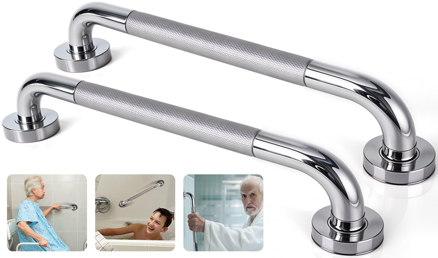 OWKJAR Grab Bars for Bathtubs and Showers, 2 Pack 16 Inch Shower Handle for Seniors, Stainless Steel Handicap Grab Bars, Anti Slip Toilet Safety Rails