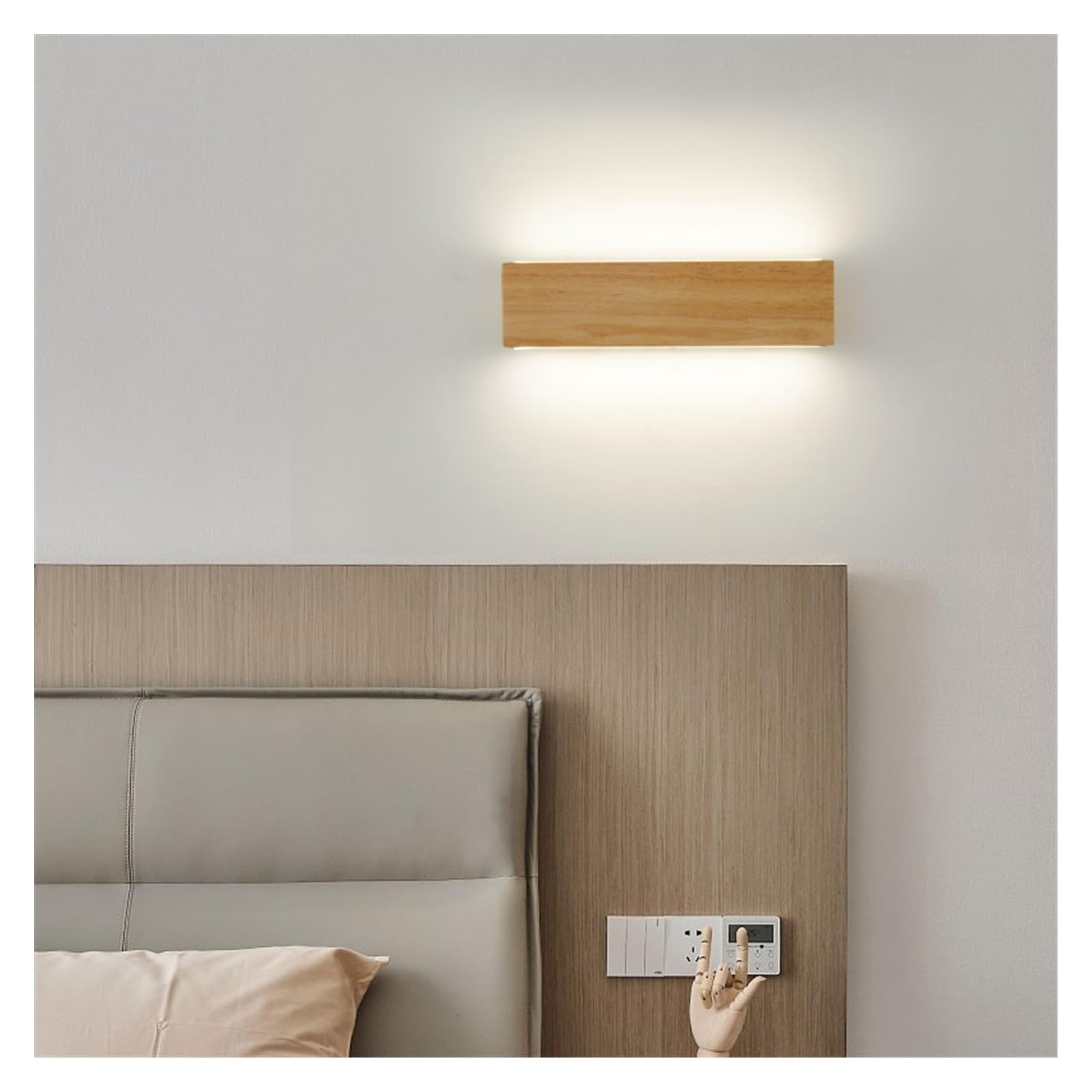 ISCBAFYX Kinkiet, kinkiety z litego drewna w stylu japońskim Sypialnia Nocna Kwadratowa LED z bali Korytarz Klatka schodowa Obrotowe lampki do czytania (3 kolory, 22 cm)
