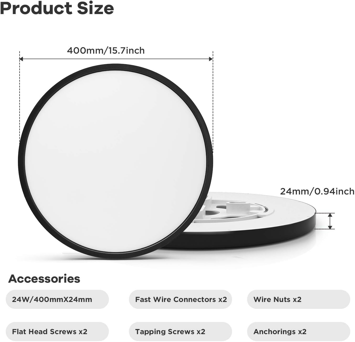 Flash Deals - 70% OFF Ocioc 15.7 inch LED Flush Mount Ceiling Light Black, 24W(200W Equivalent) 2400lm Dimmable, 3000K/4000K/6500K Selectable, Low Profile Round Lighting Fixture for Kitchen, Stairwell, Garage ETL Listed