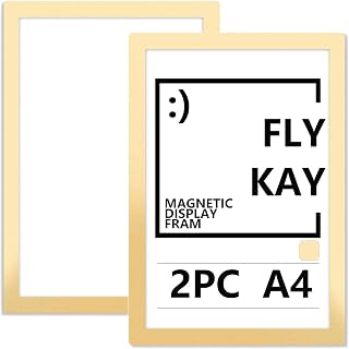 2PC A4 Magnetic Photo Frames, A2 Self Adhesive Picture Diamond Painting Art Display Frame, Waterproof Clear Sign Holders for Notices, Certificate, Poster, Documents, Ads(Gold,2PC_A4)