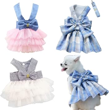 Girl Dog Clothes Cute Cat Clothes Medium Dogs Tutu Outside Harness Leash Set Party Costumes L