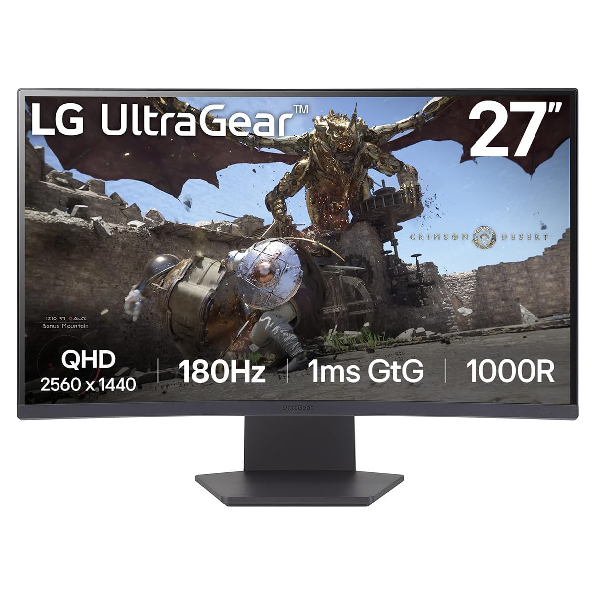 UltraGear Curved Gaming Monitor 27GS60QC, 27 inch, 1440p, 180Hz, 1ms Response Time, VA Panel, AMD FreeSync, Smart Energy Saving, DisplayPort, HDMI
