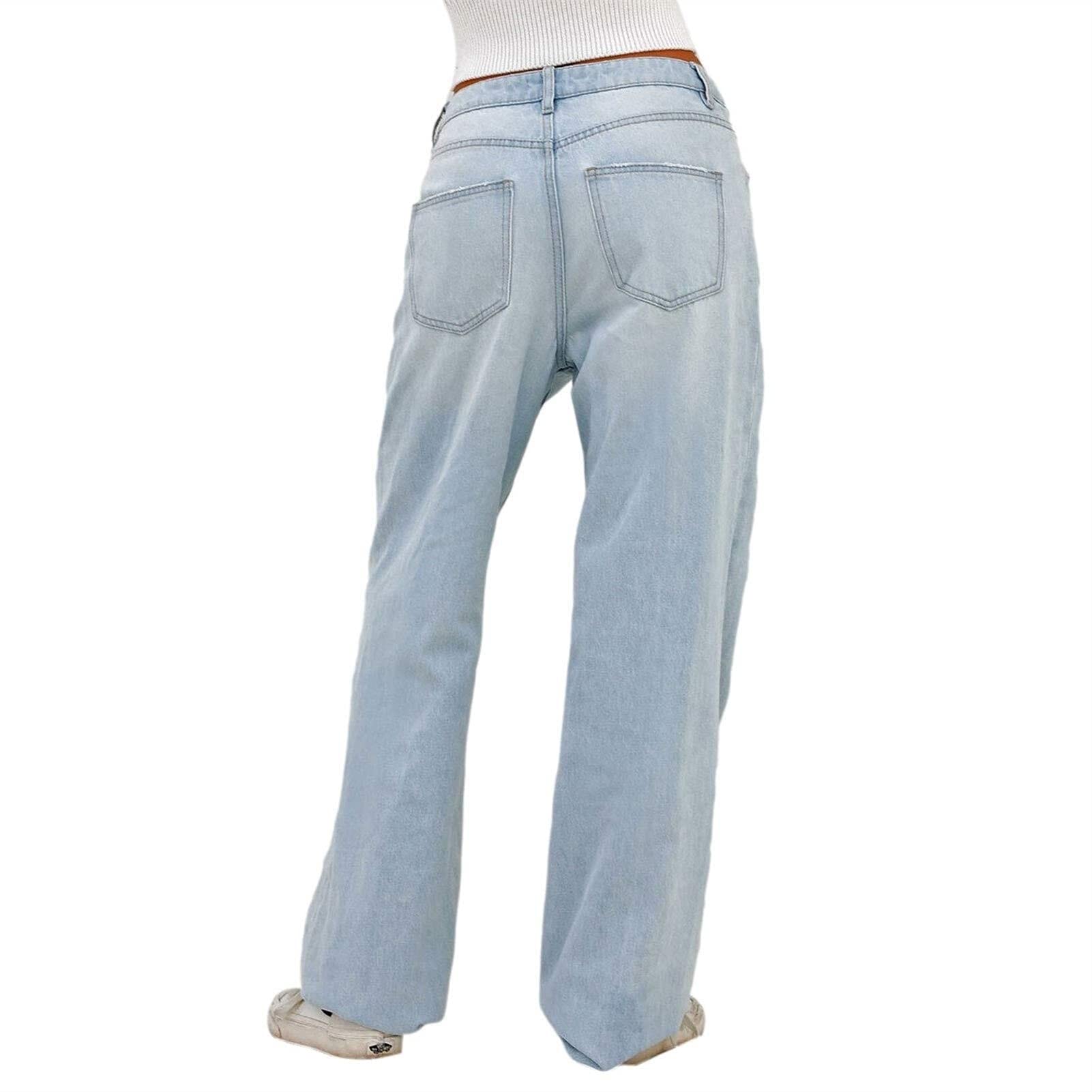 Pantalones Para Mujer Jeans Elástico Pantalones Campana Tiro Alto Vaqueros De Pierna Ancha, Verano Primavera Deportes Elástico Pantalones Adolescentes Y Niñas Con Bolsillos