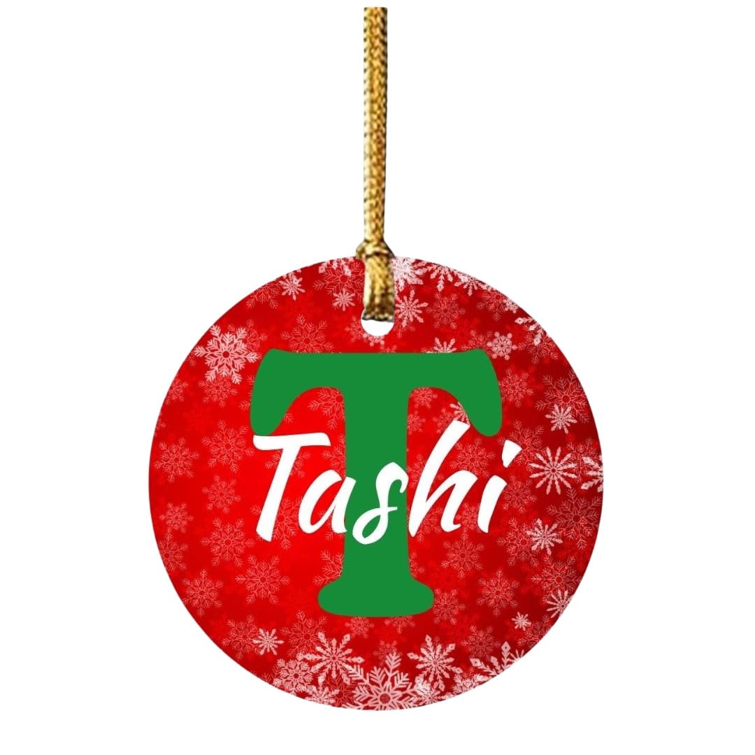 TPJ Handmade Resin Customized Pet Name Christmas Ornaments Tree Decoration with Dog Cat Photo, Personalized Unique Cute Pet Lovers Gift for Dog Pet, Xmas Holiday Keepsake – Round Red Snowflakes