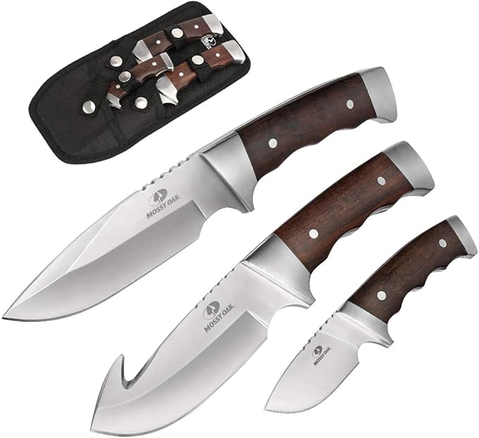 Mossy Oak Fixed Blade Hunting Knife Set 3 Piece, Full