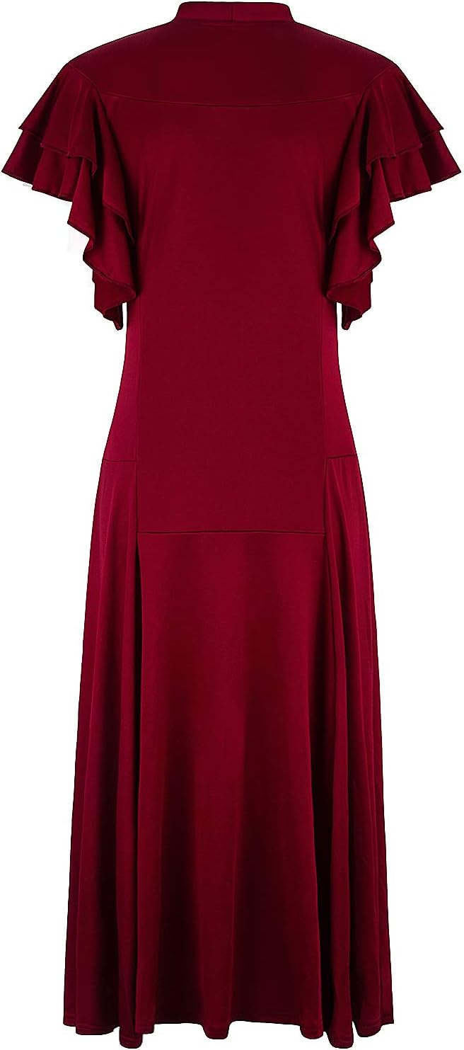Vijiv Women's Vintage 1920s V Neck Long Bias Cut Sleeveless with Flutter Sleeves Bowknot Flapper Dress - Image 5